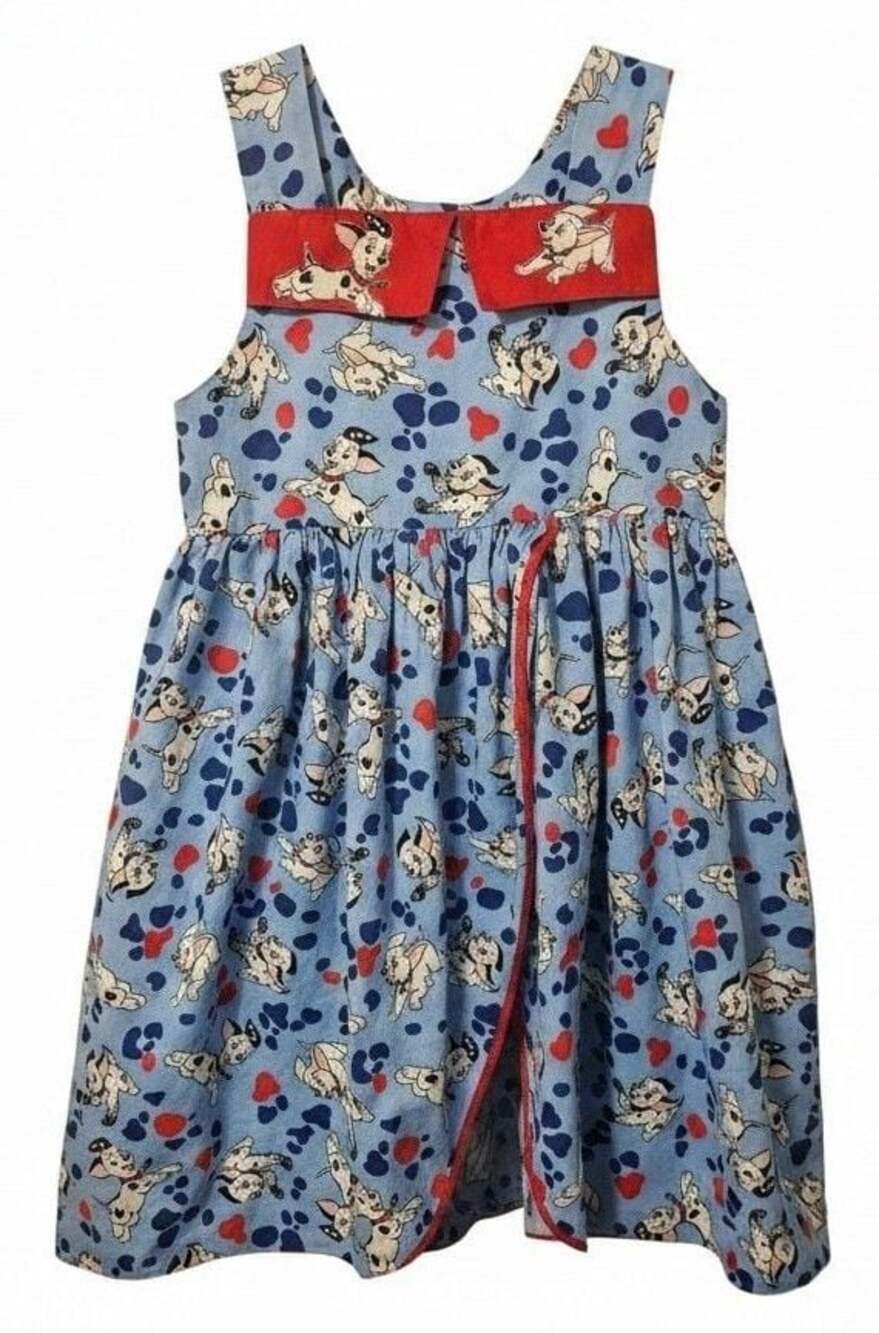 Vintage Handmade Disney 101 Dalmatians Blue Puppy Print Jumper Dress